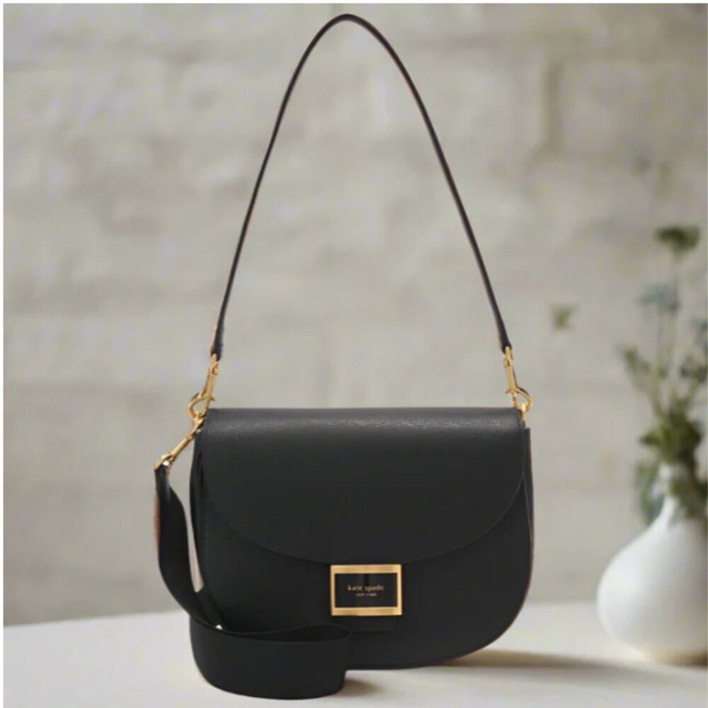 Kate Spade Katy Medium Saddle Crossbody Bag Black Leather